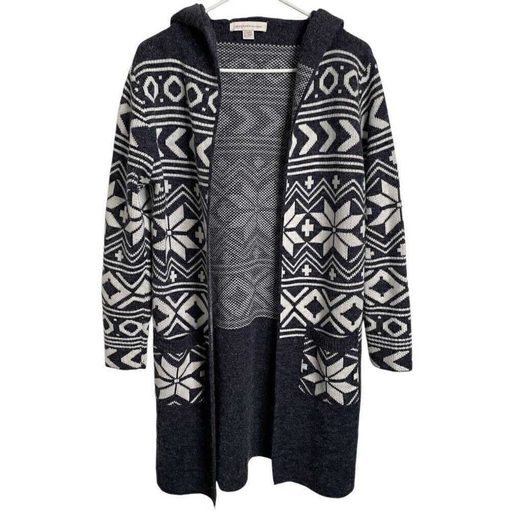Monteau Womens Fair Isle Cardigan S Navy Long Sleeve Open Front Hygge Duster